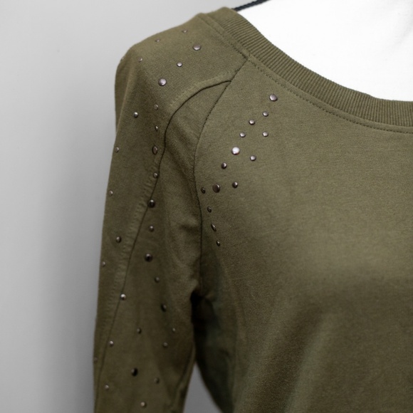 Nordstrom Pink Rose Olive Green Pullover Sweatshirt | Women’s Medium Crewneck - Picture 2 of 6